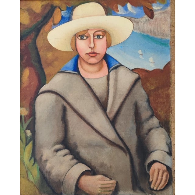 André Julien Prina, Portrait de Femme Devant un Paysage Marin, Oil on Canvas, Framed For Sale - Image 13 of 13