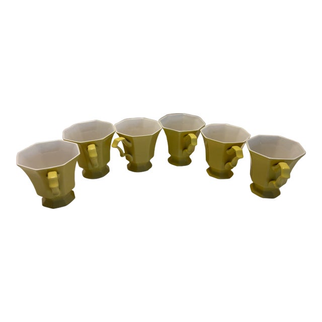 Mid 20th Century Interpace “Independence” Ironstone Octoganal Avocado Yellow Cups - Set of Six For Sale
