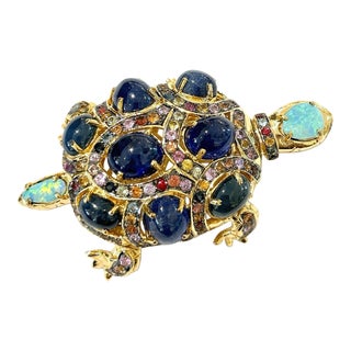 Bochic “Orient” Retro Multi Sapphires & Opal Brooch Set in 18k Gold & Silver For Sale
