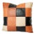 Contemporary Patchwork Leather Checkerboard Square Throw Pillow in Orange, Black and Cream, 16 Inch For Sale
