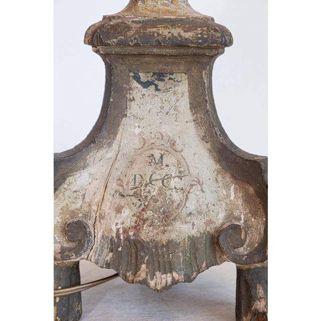18th-Century French Louis XVI Painted and Giltwood Altar Candlestick Lamp For Sale - Image 9 of 11
