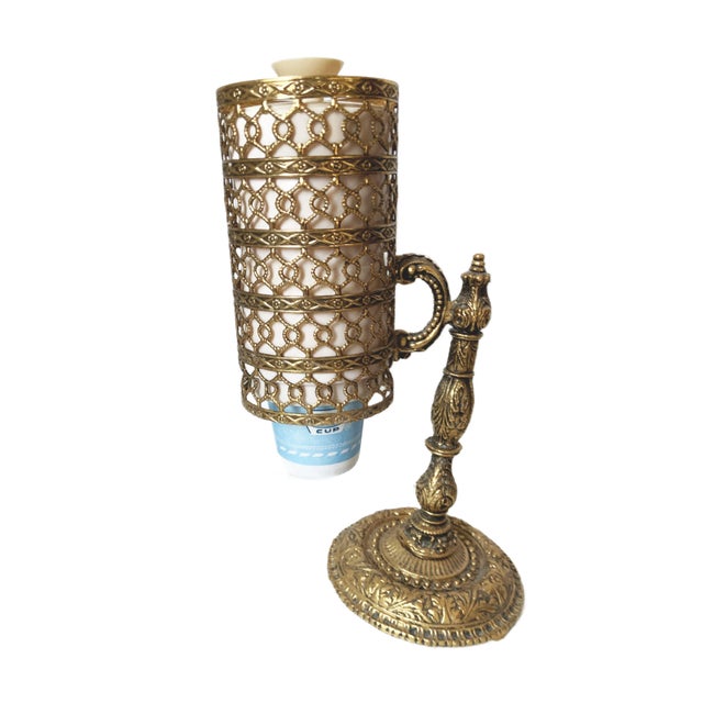 Hollywood Regency Vintage Hollywood Regency Dixie Cup Dispenser Gold Metal Vanity Decor Holder MCM For Sale - Image 3 of 8