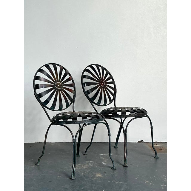 Vintage Boho Wrought Iron “Sunburst” Dining Chairs After Francois Carre - A Pair For Sale - Image 4 of 11