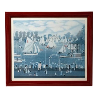 Michel Delacroix 1991 Framed Sailboat Harbor Print For Sale