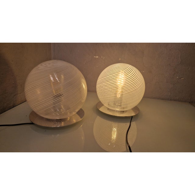Metal Table Lamps in Chromed Metal and Fabric Glass Shade, 1970s, Set of 2 For Sale - Image 7 of 10
