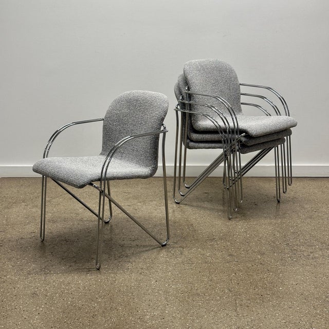 c. 1970s. Price is for the set. Contact us if you'd like to purchase a single item. Stackable. Reupholstered in...