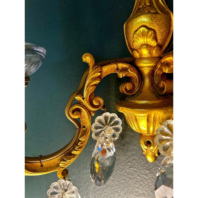 19th Century Louis XVI Wall Sconces in Gilt Bronze & Crystal, 1880s, Set of 2 For Sale - Image 9 of 11