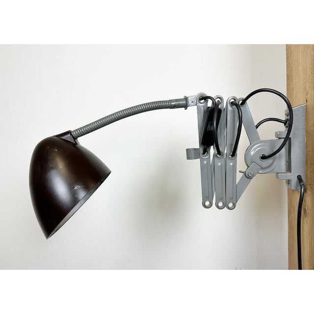 Industrial Grey Scissor Wall Lamp from Elektroinstala, 1960s For Sale - Image 4 of 15
