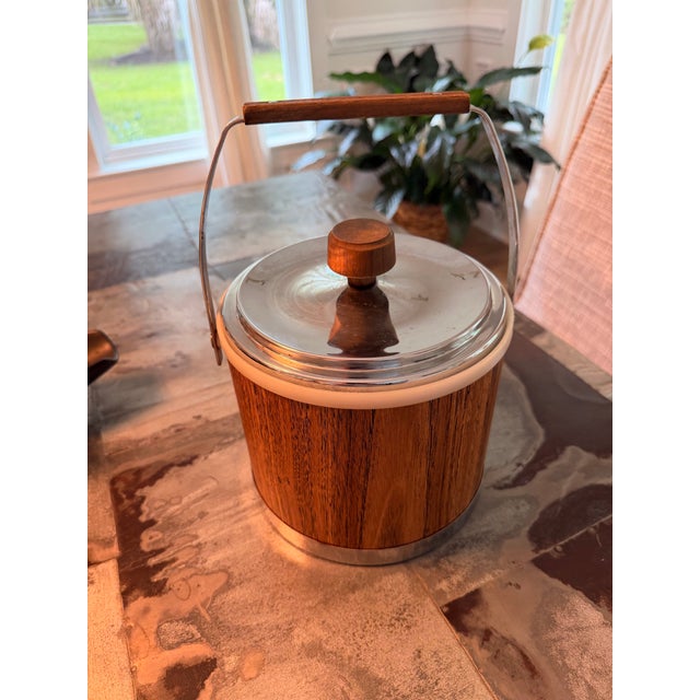 Sienna Vintage Kromex Faux Woodgrain Ice Bucket, Mid-Century Modern Barware For Sale - Image 8 of 12