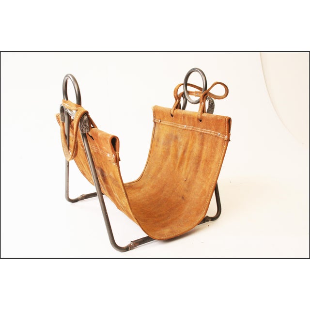 Vintage Fireplace Log Holder with Removable Leather Carrier Chairish