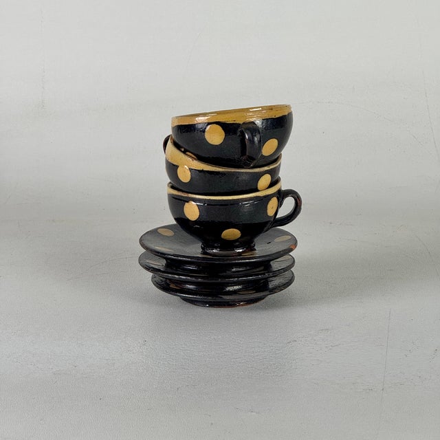 19th Century French Polkadot Demitasse Cups & Saucers Set of 3 - 6 pcs For Sale - Image 10 of 10