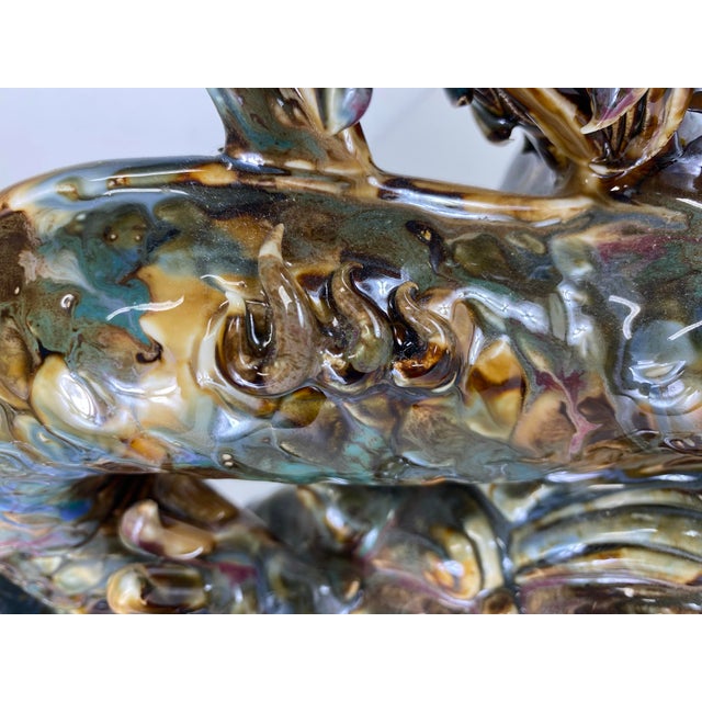 Mid-Century Vintage Magnificent Pair of Majolica Pottery Dragons For Sale - Image 9 of 12