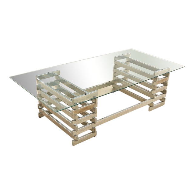 Designer Coffee Table with Chromed Base For Sale