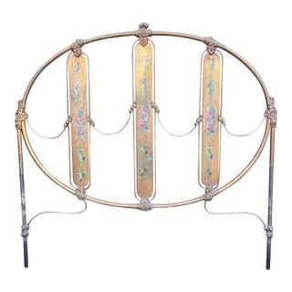 Antique Painted Iron and Brass Full Size Headboard For Sale