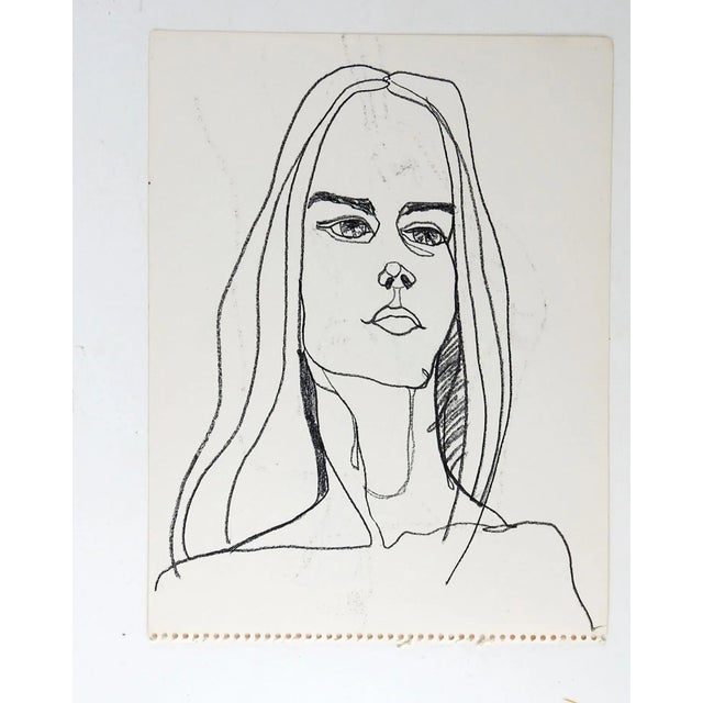 Mid-Century Modern Portrait Study Drawing of Woman & Nude on Other Side For Sale - Image 3 of 4