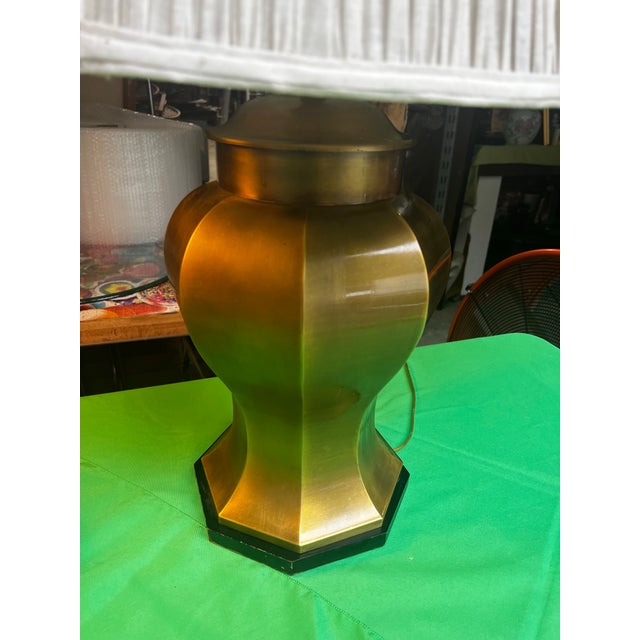 Brass Large Vintage Brass Table Lamp With White Lampshade For Sale - Image 8 of 10