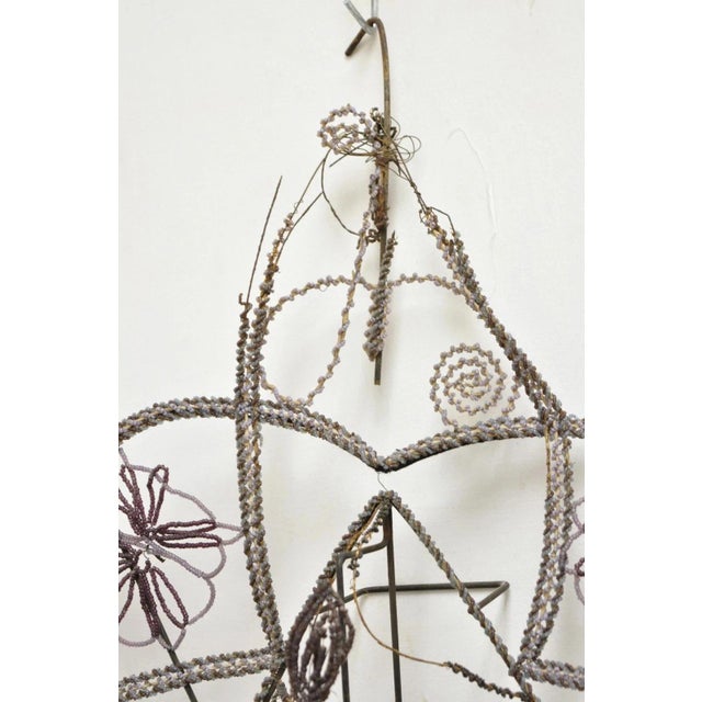 Antique French Victorian Purple Glass Beaded Memorial Wreath Wall Art Sculpture For Sale In Philadelphia - Image 6 of 10