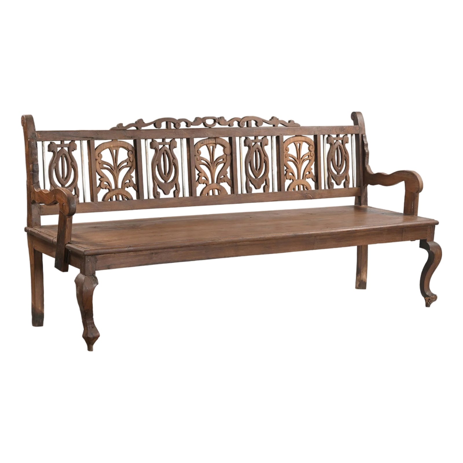 Antique Anglo-Indian Carved Teakwood Bench | Chairish