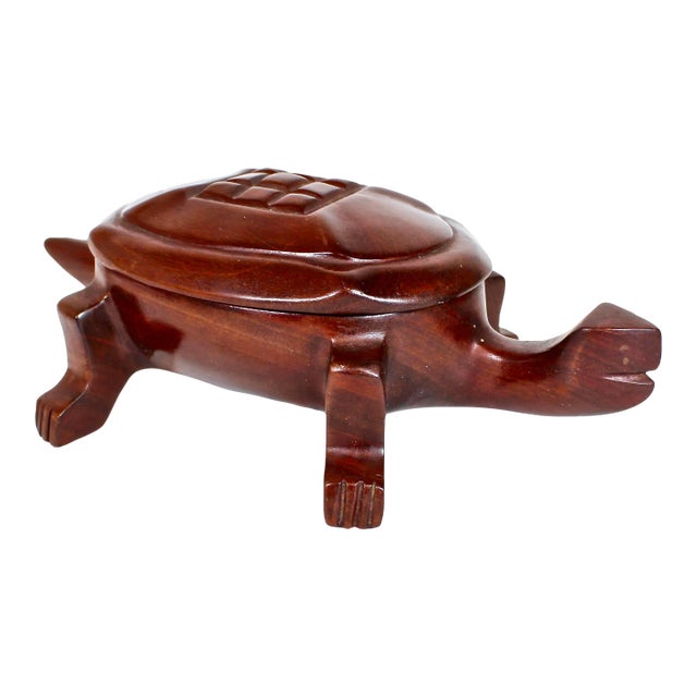 1950's Haitian Hand Carved Mahogany Turtle Trinket Box For Sale