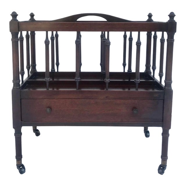 Antique Canterbury Magazine Rack on Casters For Sale