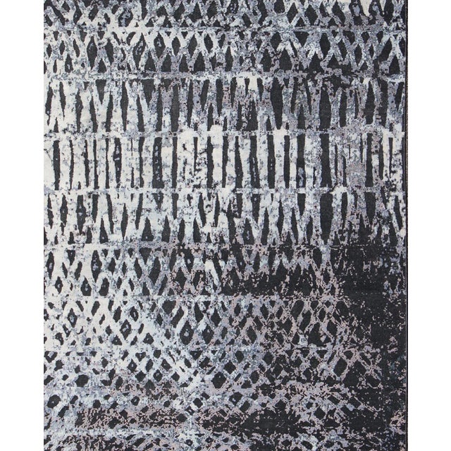 Contemporary Modern Rug by Keivan Woven Arts With Abstract Design in Black Charcoal For Sale - Image 3 of 7
