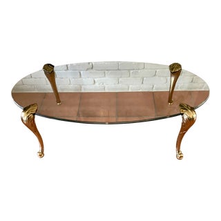 Mid 20th Century Vintage p.e Guerin Style Coffee Table Brass and Plate Glass French Style For Sale