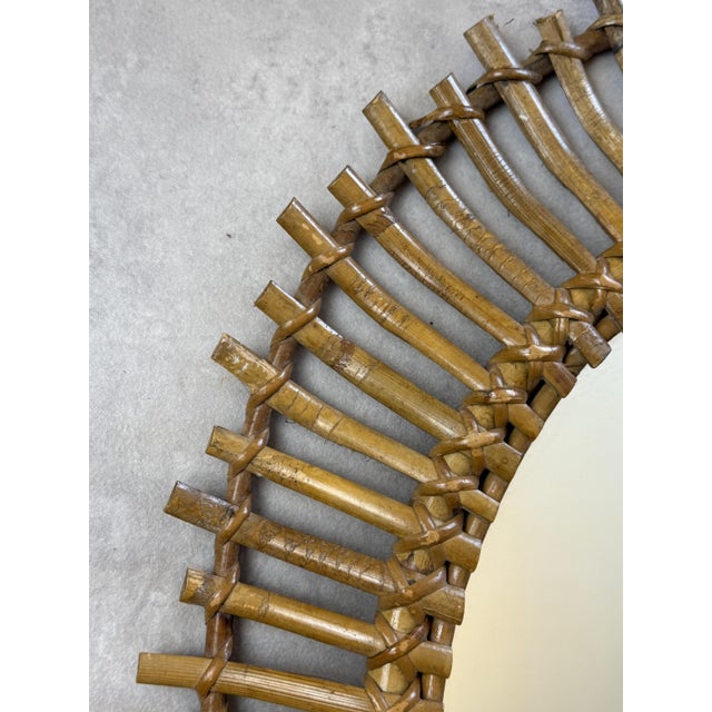 Wood Vintage French Rattan Sun Mirror, 1950s For Sale - Image 7 of 8