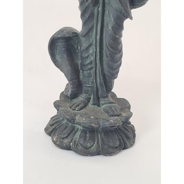 Vintage Southeast Asian Bronze Temple Dancer Sculpture on Lotus Base, 1970s For Sale - Image 4 of 12