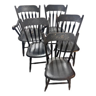 Black Painted Vintage Farmhouse Kitchen Chairs For Sale
