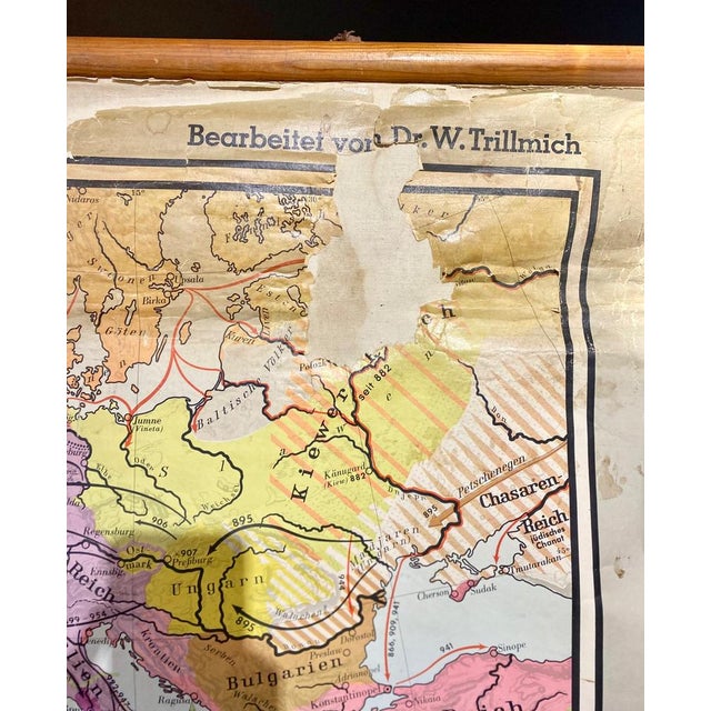 Pink German Fabric, Paper & Pine Map, 1950s For Sale - Image 8 of 16