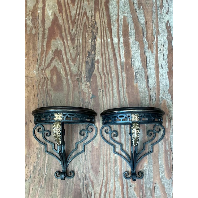 Vintage Maitland Smith Ornate Metal Wall Brackets - Set of 2 For Sale - Image 11 of 18