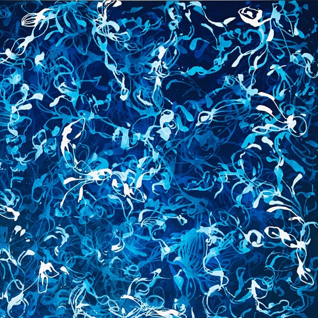 Wood Blue Rising No.2 – 48x48 Large Textured Abstract Painting on Canvas, Blue Atmospheric Contemporary Art For Sale - Image 7 of 9