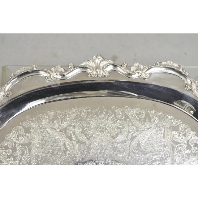 Mid 20th Century Vintage Bristol Poole 145 Silver Plated Victorian Oval Serving Platter Bar Tray For Sale - Image 5 of 11