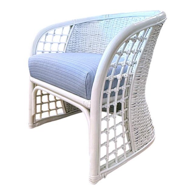 Mid 20th Century Pair of Woven Barrel Chairs Sunbrella Cushions For Sale - Image 5 of 8