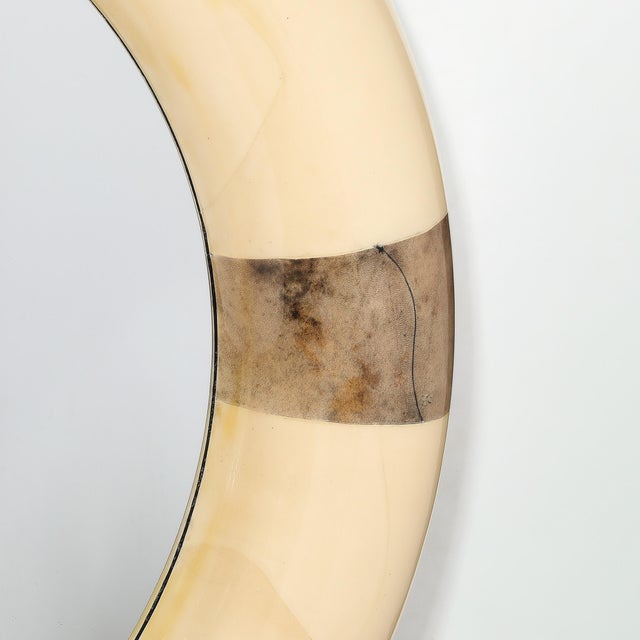 Mid-Century Modernist Cream Lacquered Goat Skin Round Mirror by Karl Springer For Sale - Image 9 of 10