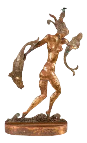 Art Deco Sculpture of a Nude Woman Carrying Fish