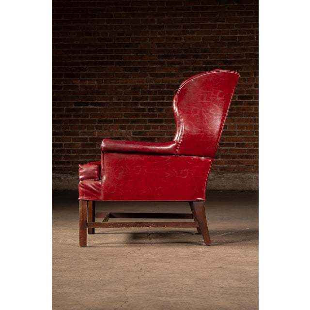 English Vintage Leather Wingback Armchair in Red For Sale - Image 3 of 8