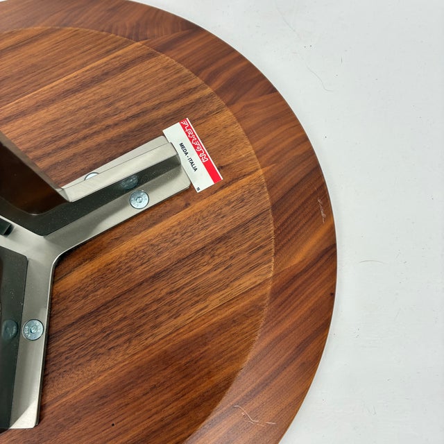 Flexform Walnut and Stainless MCM Style Round Top Side Table For Sale In Portland, OR - Image 6 of 7