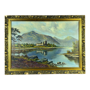 Antique English Framed Highland Loch Landscape With Castle, Signed 'Tr Sanderson'