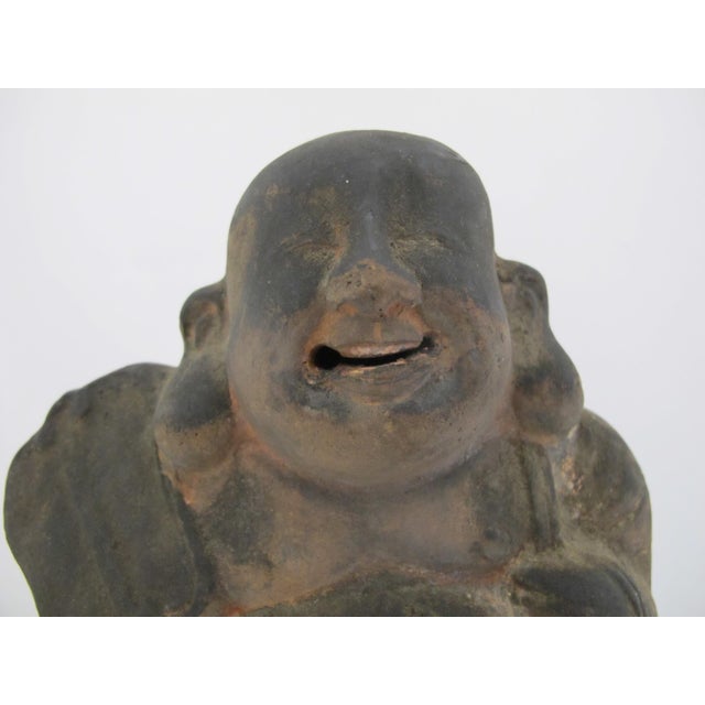 Antique Japanese Fushimi Ningyo folk art clay doll figurine depicting Hotei, the beloved Shinto and Buddhist deity of...