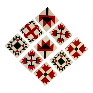 Vintage Hand Painted Folk Art Wooden Quilt Square Ornaments Set of 9