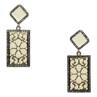 1990s Pair of White Enamel and Diamond Dangle Earrings For Sale