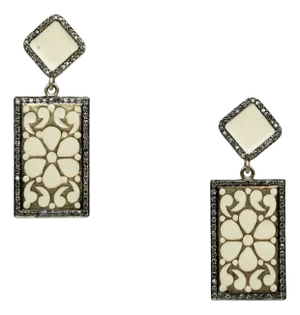 White Enamel and Diamond Dangle Earrings