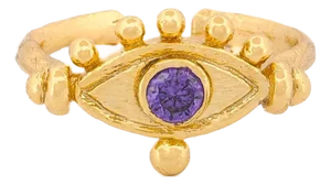 Mystic Amethyst Evil Eye Gold Adjustable Band Ring, Size 8