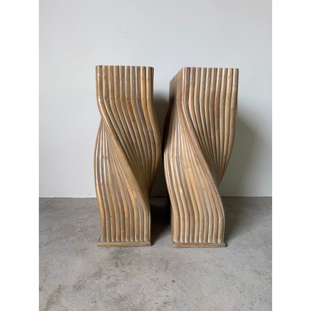 Vintage McGuire Style Sculptural Organic Twisted Rattan Pedestals / Dining Table Bases – A Pair For Sale - Image 9 of 12