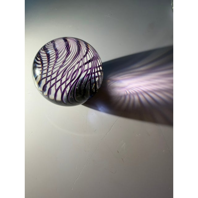 Vintage Hand-Blown Purple Ribbon Swirl Studio Art Glass Paperweight - 4" For Sale - Image 9 of 10