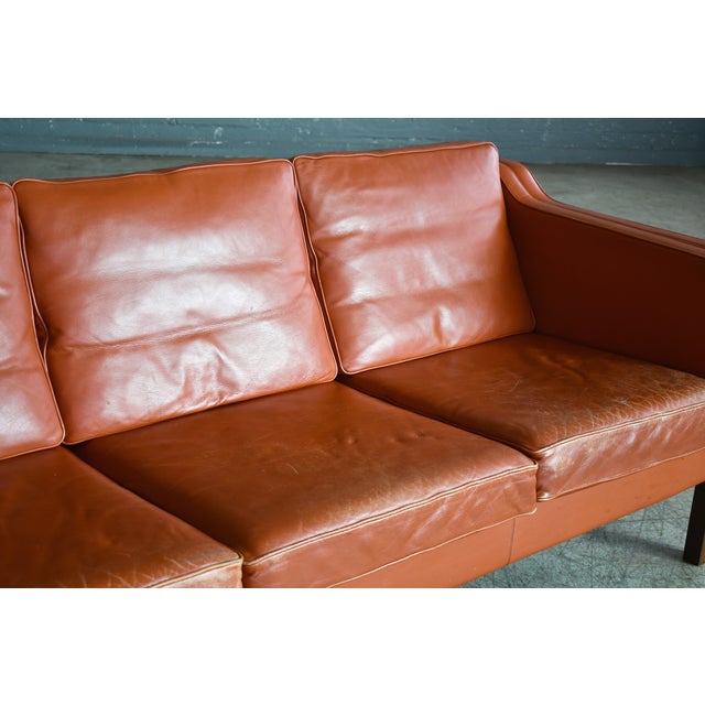 Danish Modern Børge Mogensen Model 2213 Style Sofa in Cognac Leather by