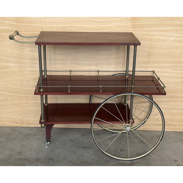 Mid-Century Mahogany Wood and Brass Italian Serving Bar Cart, 1960s. Three level For Sale - Image 17 of 18