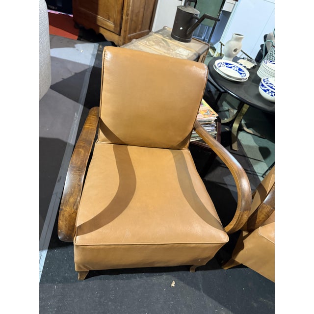 Art Deco Bridge Chairs with Moustache Detail, 1940s, Set of 2, in Very Good conditions. Designed 1920 to 1949