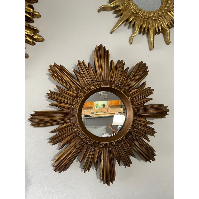 Large 18" Vintage 1990s Golden Sunburst Wall Mirror For Sale - Image 16 of 18